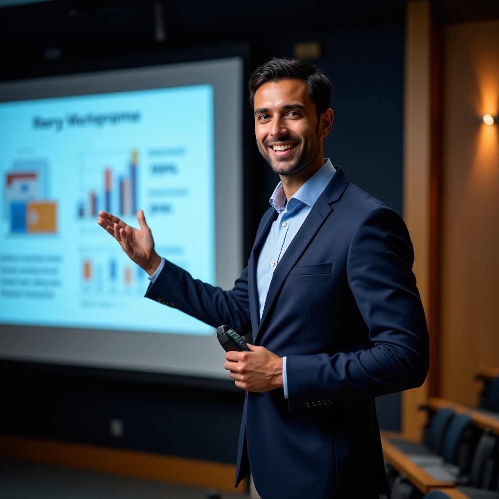 Эксперт по финансам проводит презентацию